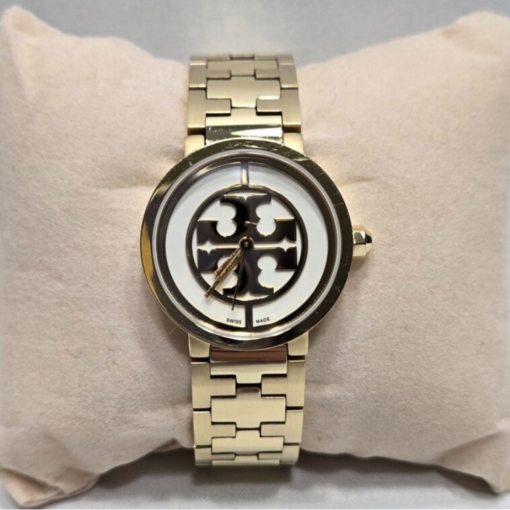 Tory Burch Gold Double-T Logo Watch – Reva Cutout Dial